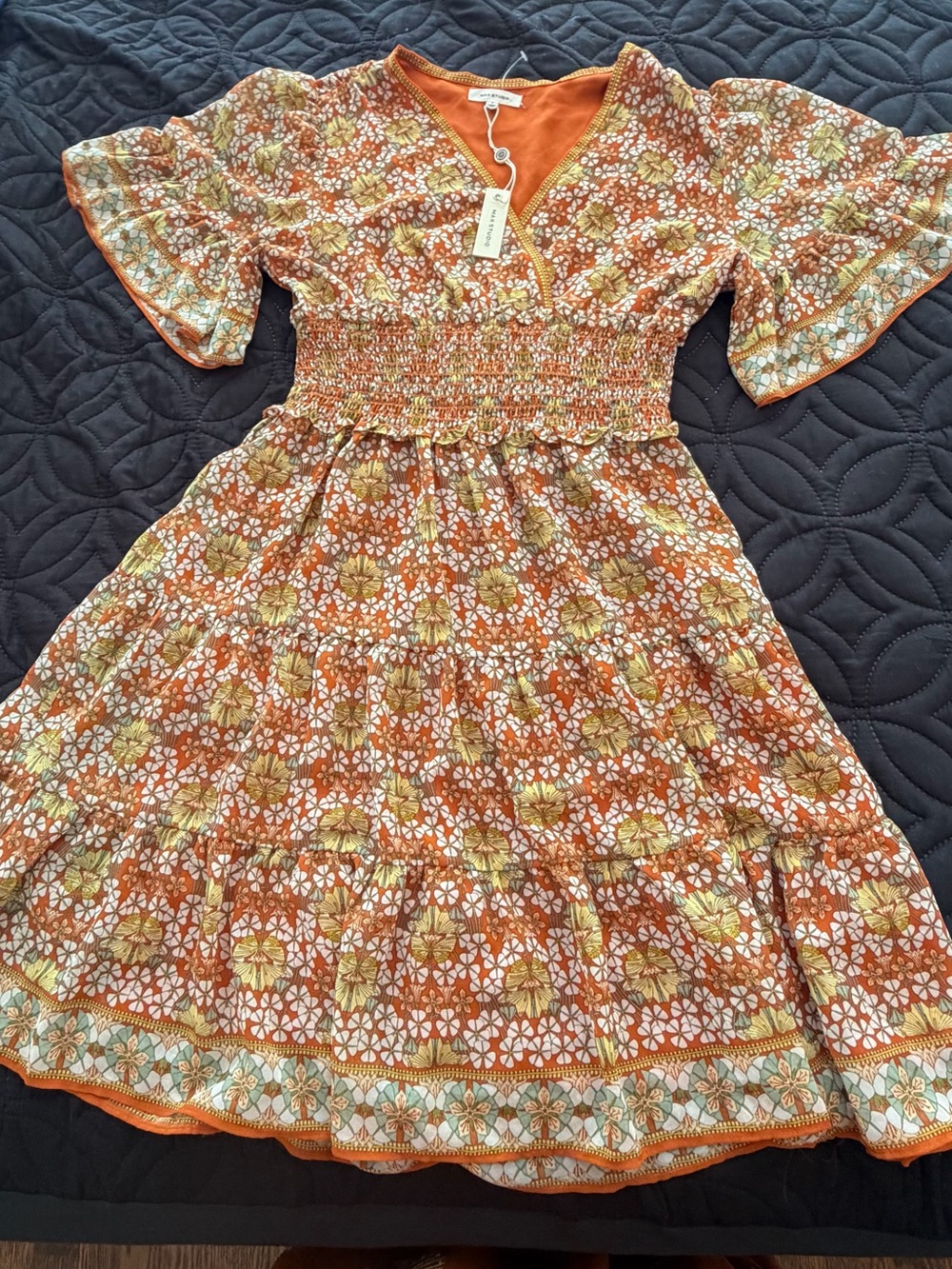 Max Studio Orange Floral Border-Print Dress - Picture 5 of 7